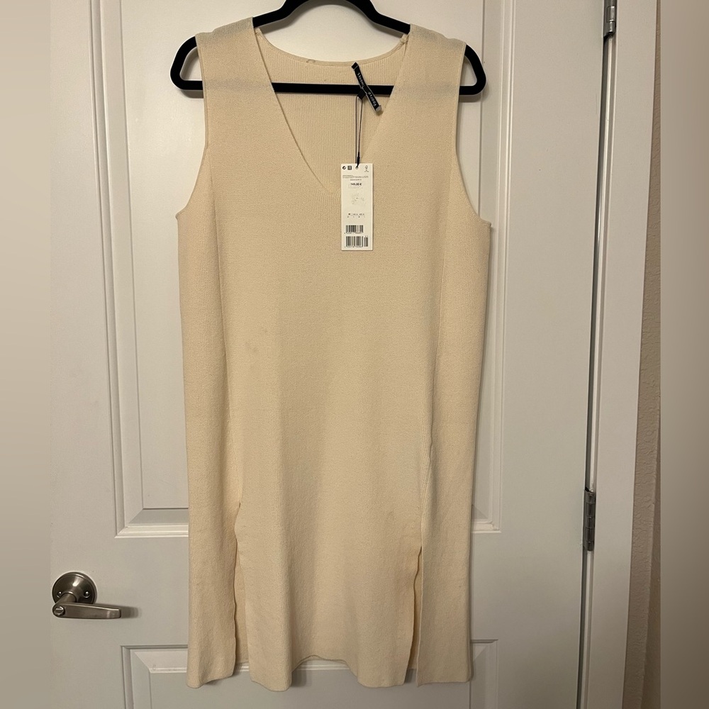 Adolfo Dominguez Cream Knit Dress Knee Length NWT